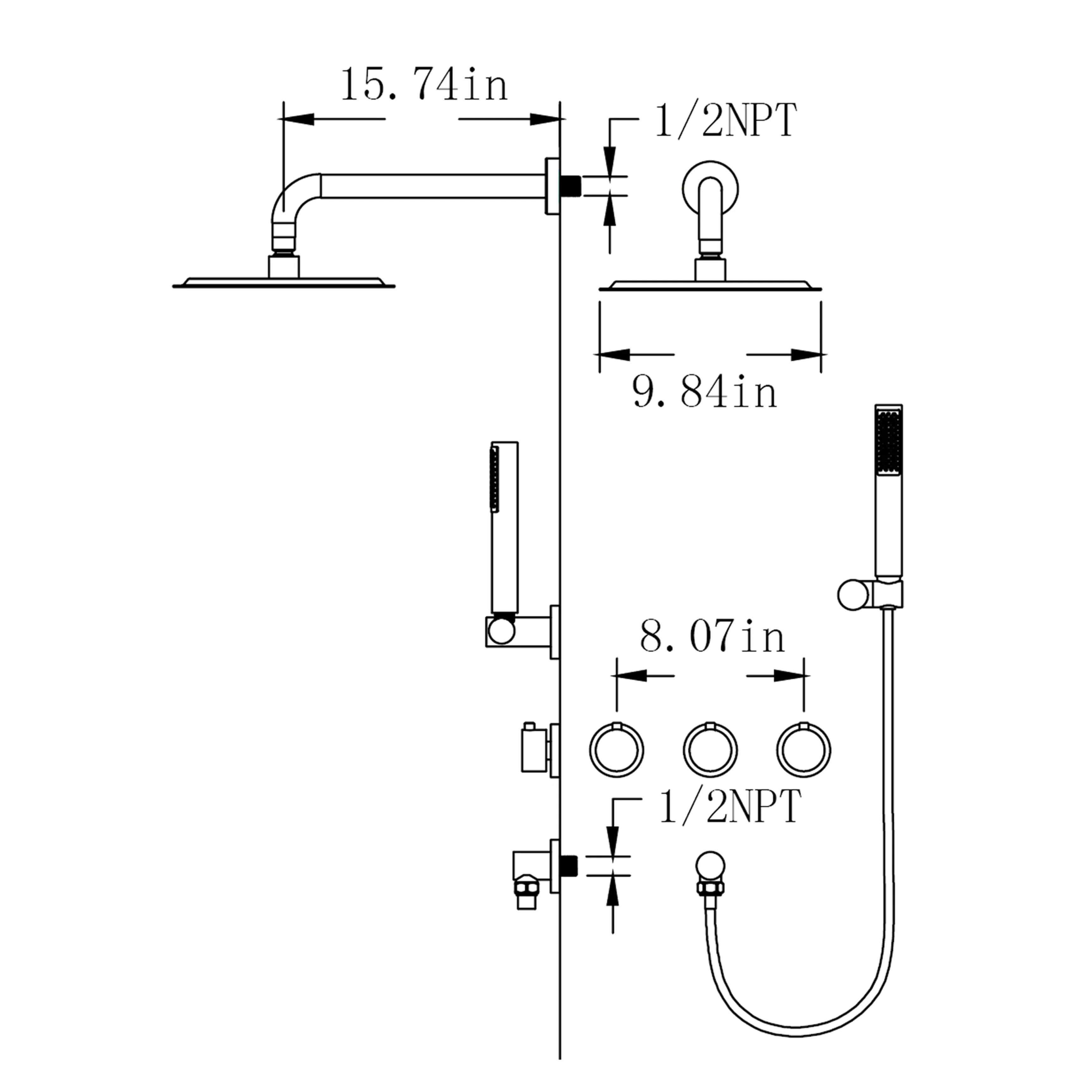 Brushed Gold Shower Set With Handheld Shower ,Rain Shower Head And Ceramic Valve