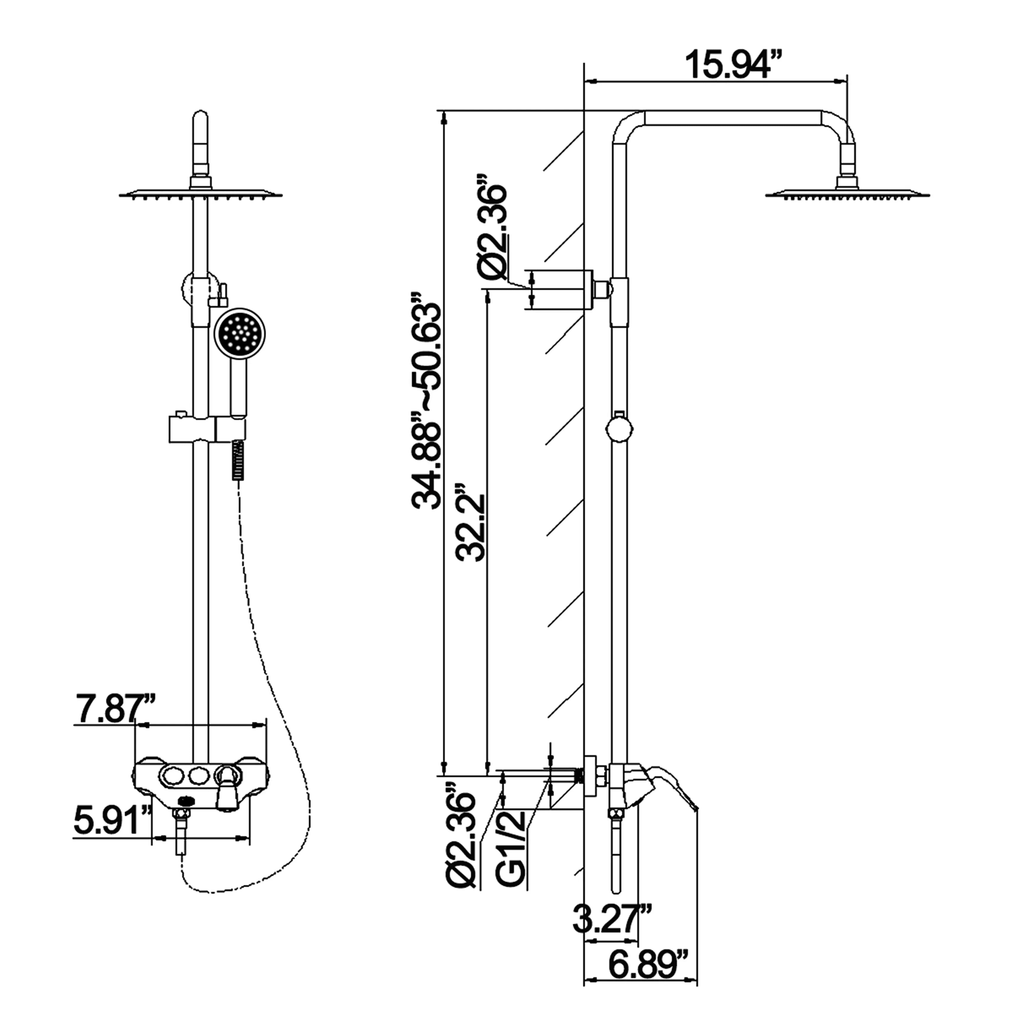 Luxury 3-Function Shower System With Rain Shower Head, Handheld Shower Head With Slide Bar,Tub Faucet