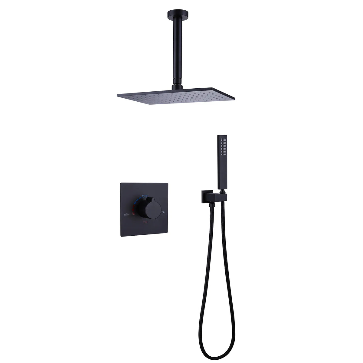 2-Function Matte Black Brushed Gold Ceiling Mount Shower System With Embedded Box