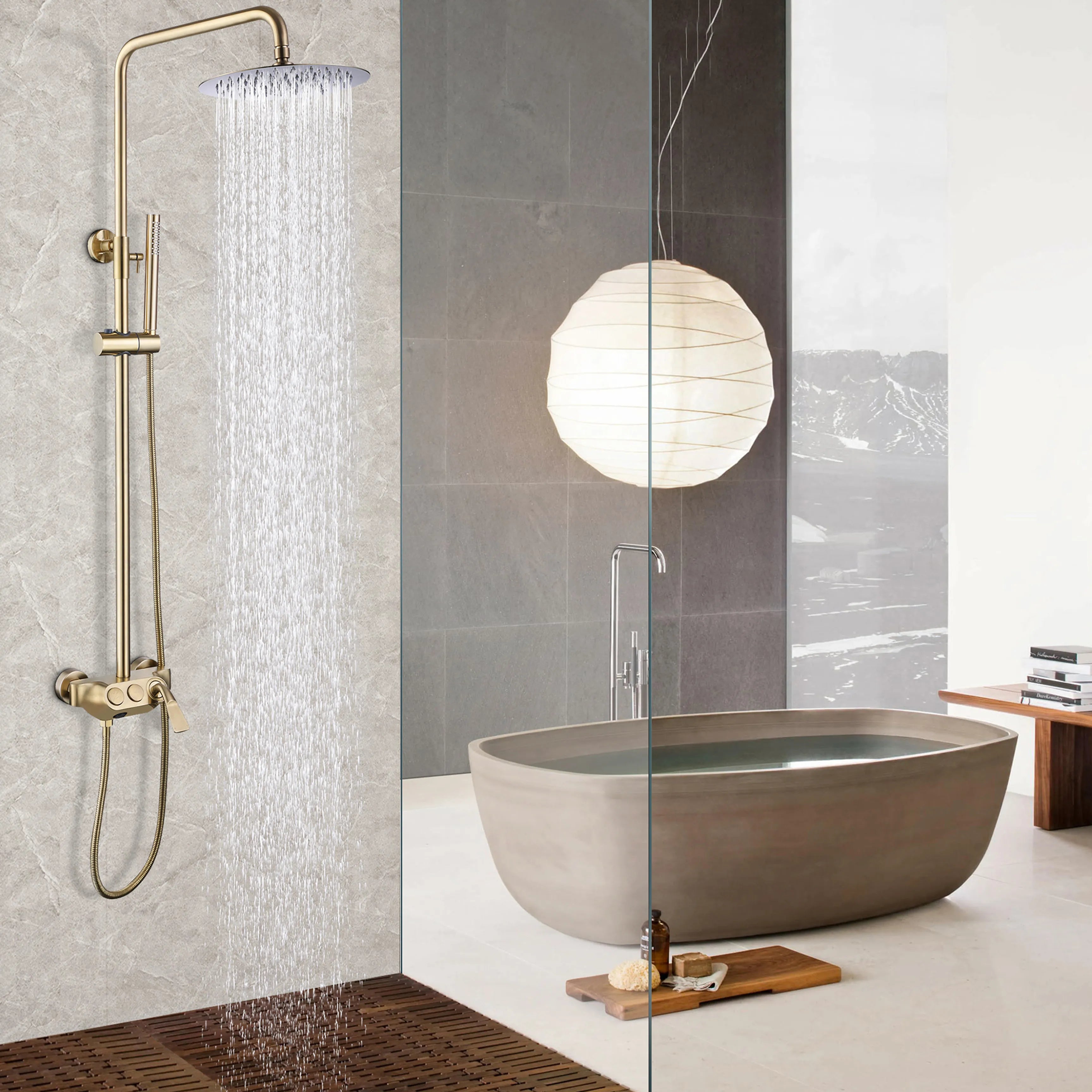 3-Function Bathroom Shower System With Slide Bar In Brushed Gold-RB1042