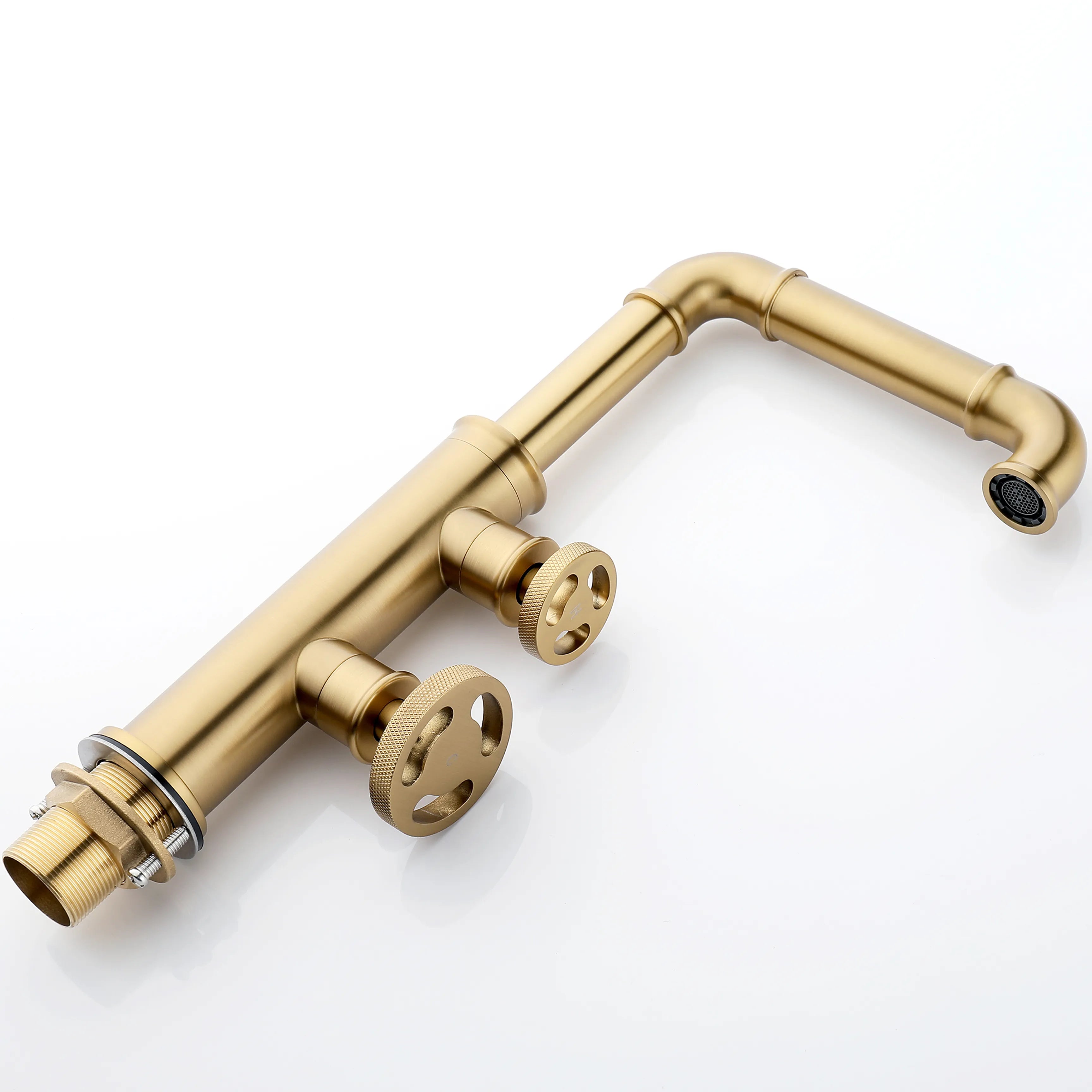 Deck Mount 2-Handle Bathroom Faucet In Brushed Gold