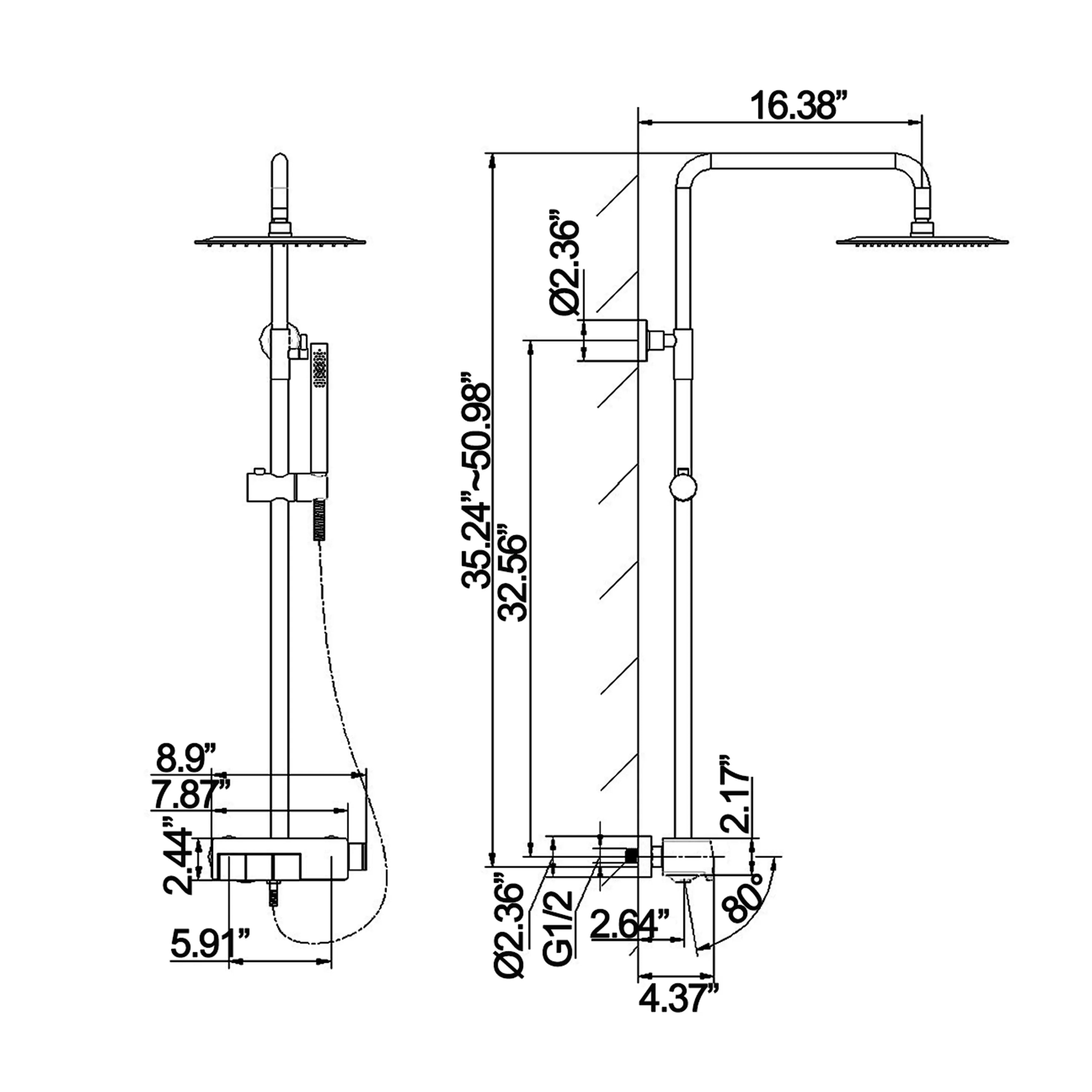 Luxury 3-Function Shower System With Rainfall Shower Head,Handheld Shower With Slide Bar,Tub Spout