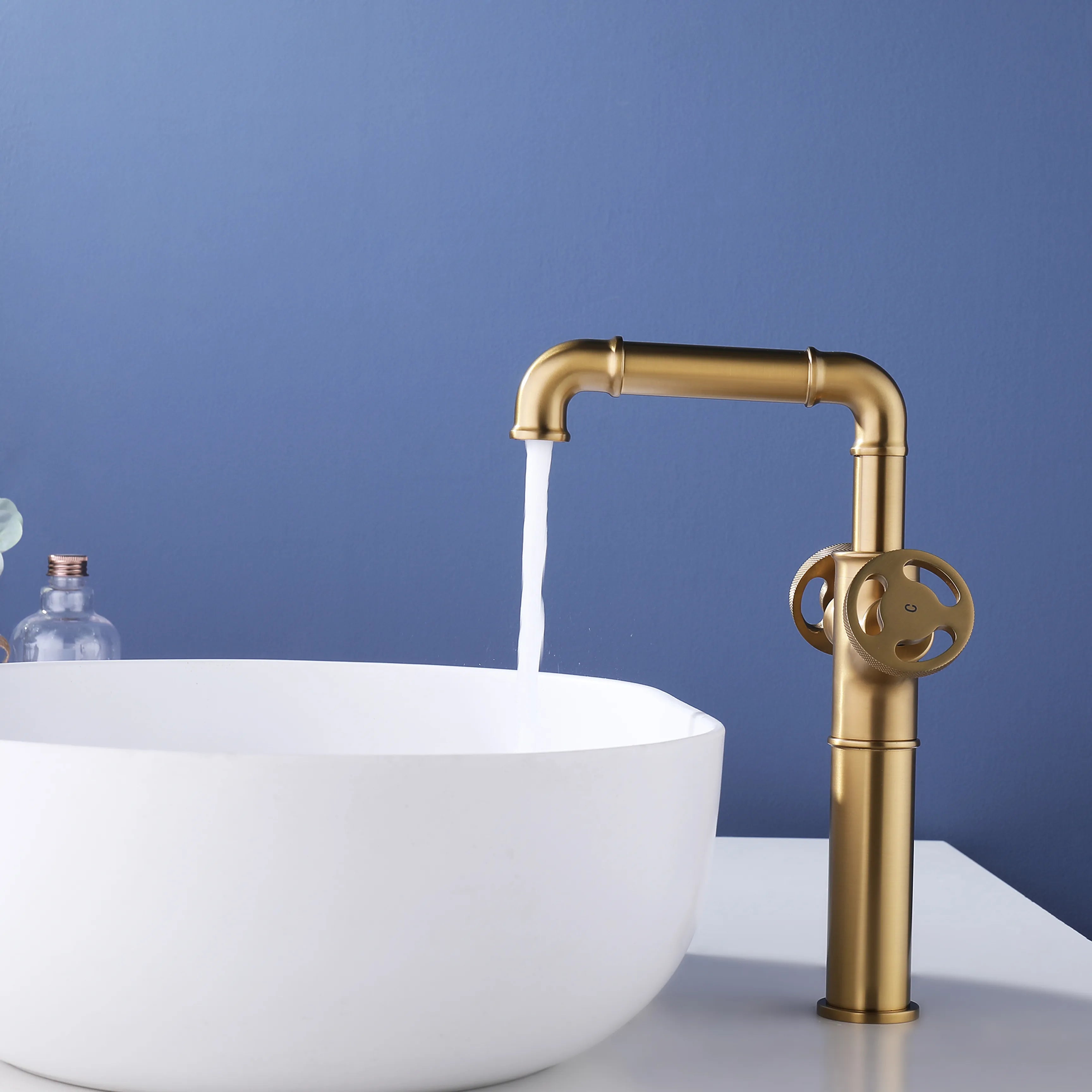 Deck Mount 2-Handle Bathroom Faucet In Brushed Gold