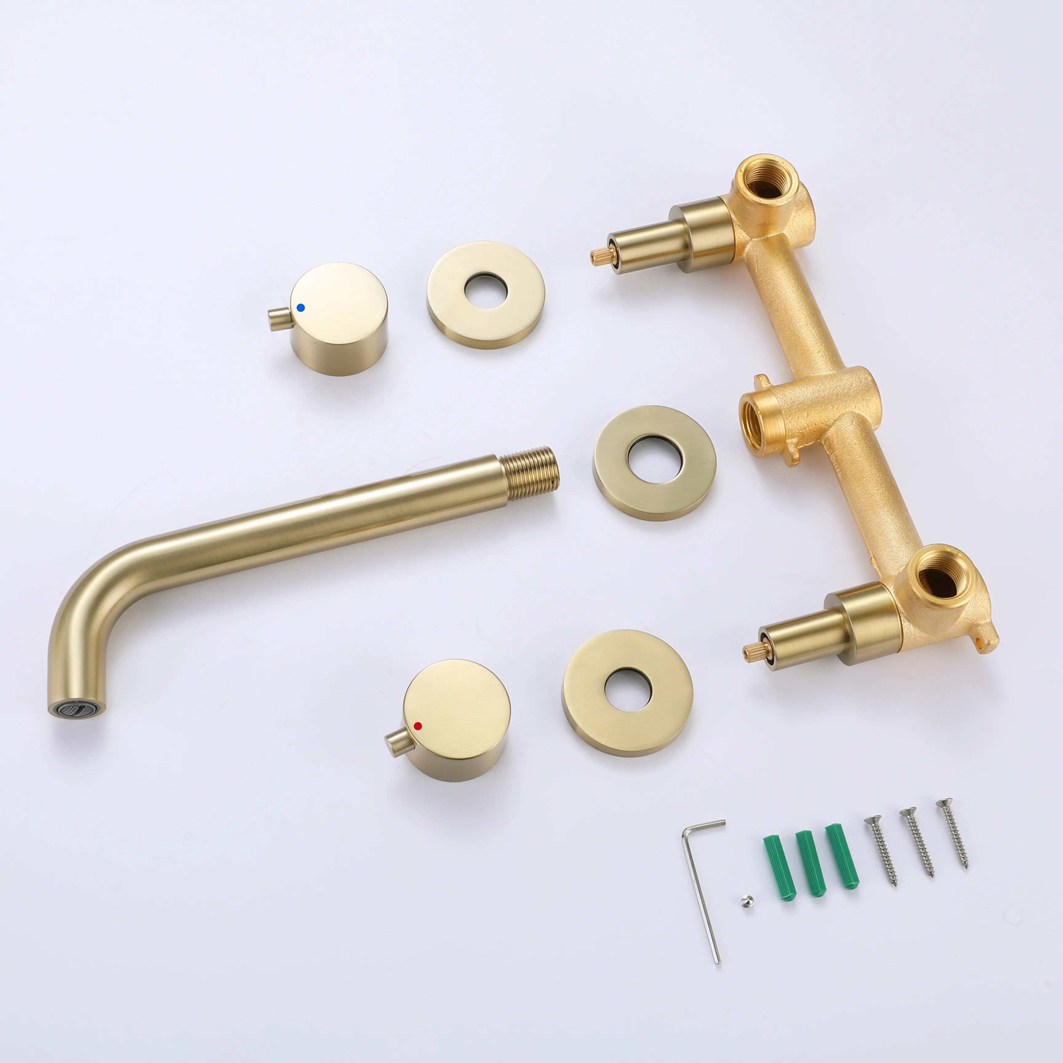 Three Holes 2-Handles Bathroom Sink Faucet In Brushed Gold