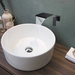 Matte Black Wall Mounted Waterfall  Brass Bathroom Sink Faucet