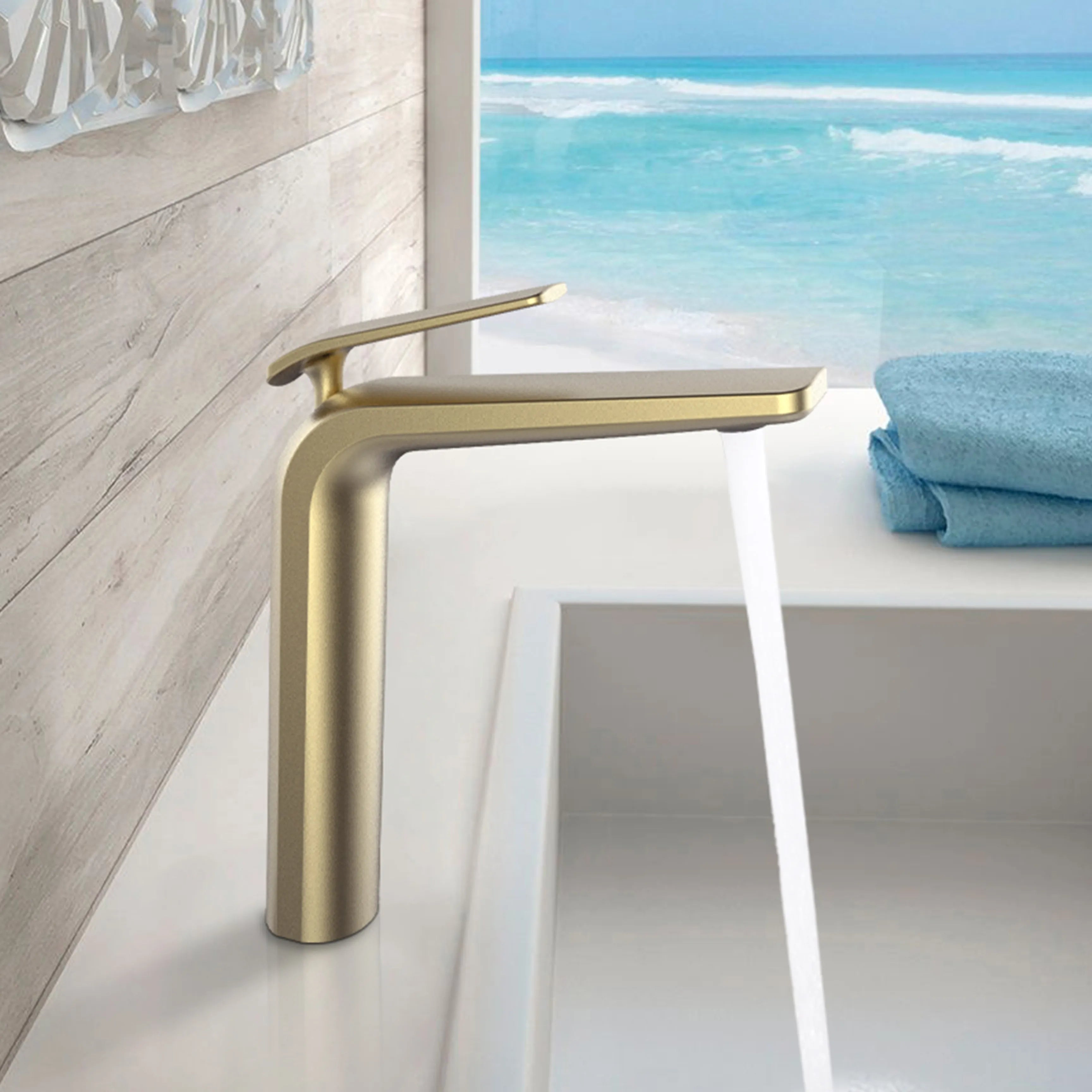 Single Handle 1-Hole Tall Bathroom Sink Faucet In Brushed Gold Matte Black