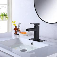 Waterfall Single Handle Bathroom Sink Faucet In Matte Black