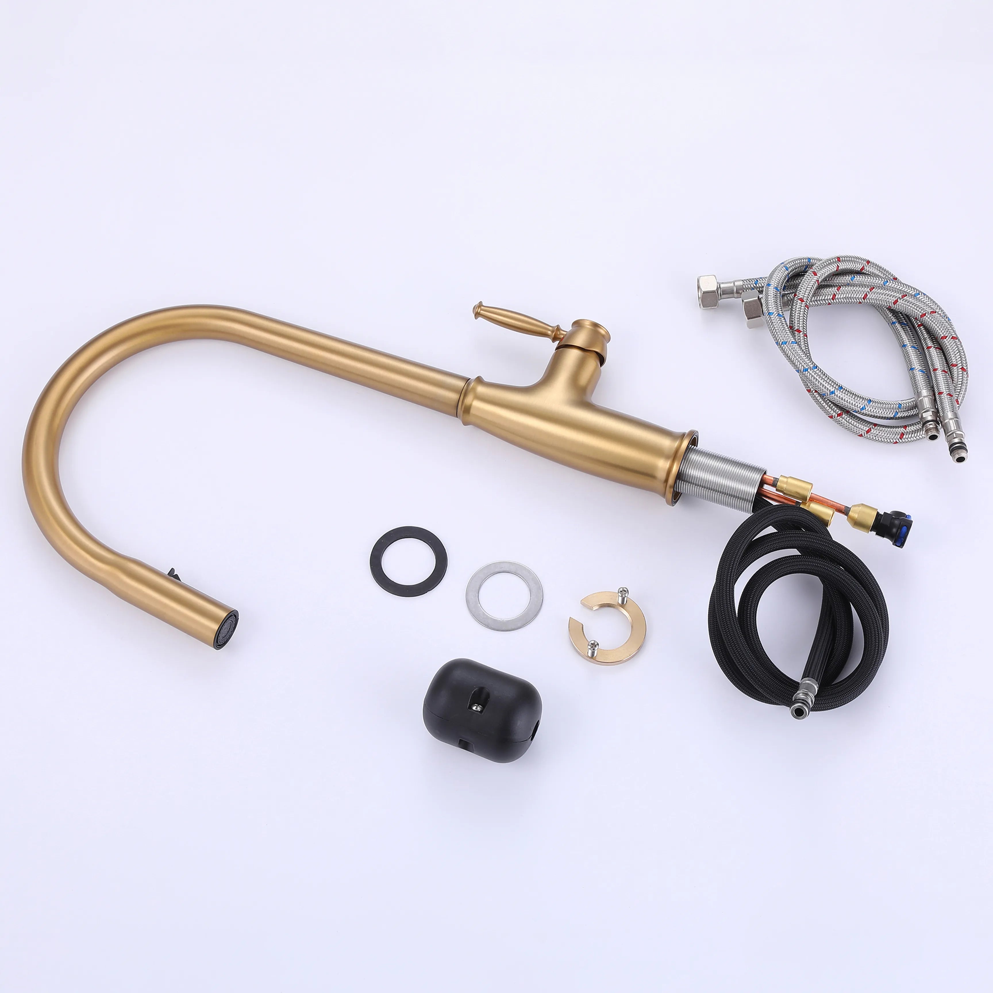 Single Hole Pull Down Kitchen Sink Faucet In Brushed Gold