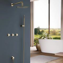 Brushed Gold Shower Set With Handheld Shower ,Rain Shower Head And Ceramic Valve