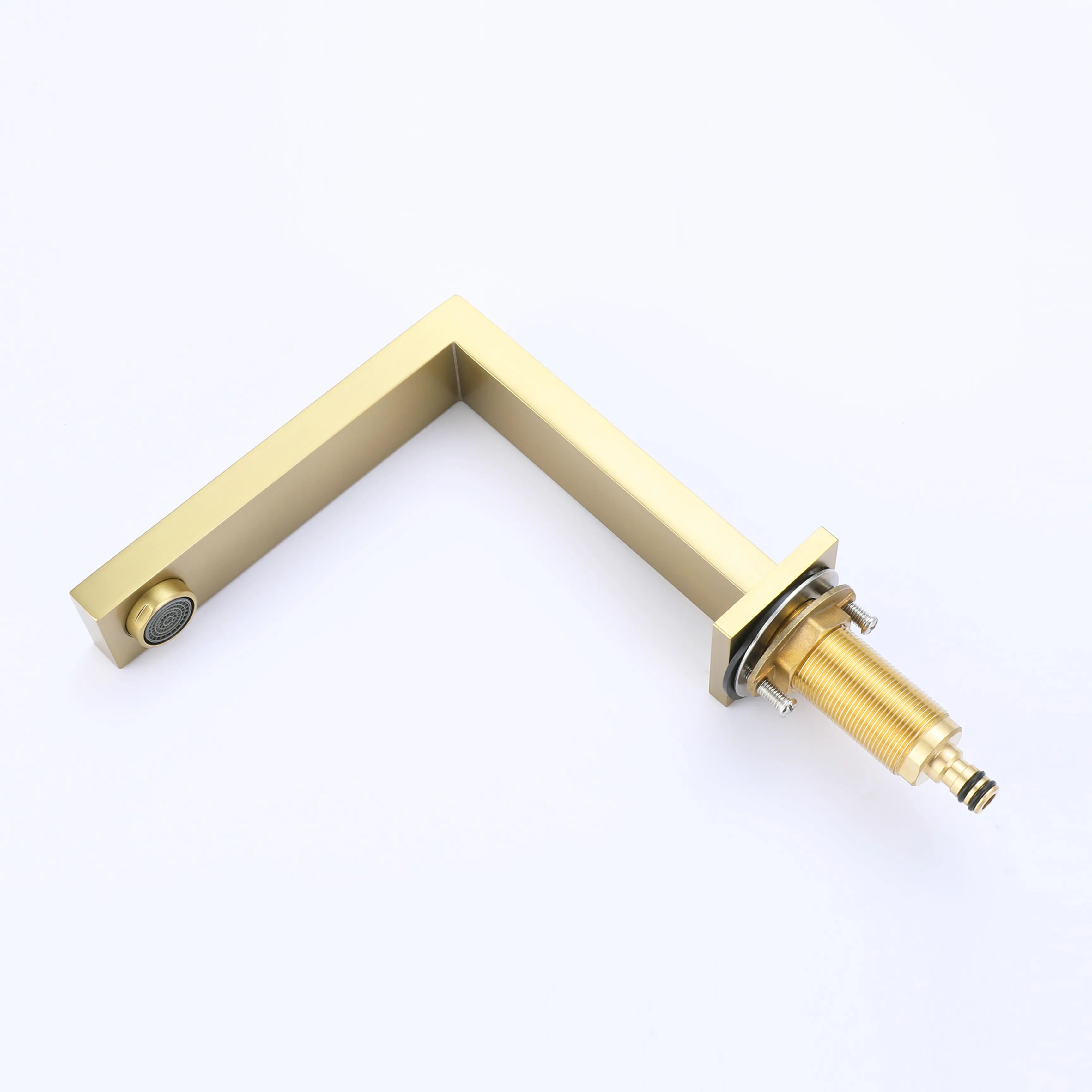 Three Holes 2-Handles Square Sink Faucet In Brushed Gold