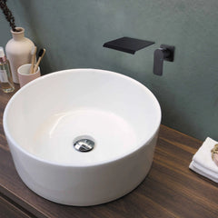 Matte Black Wall Mounted Waterfall  Brass Bathroom Sink Faucet