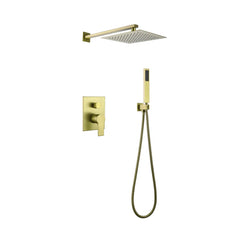 Brushed Gold Shower Set With Rain Shower Head, Handheld Shower Head And Pressure Balance Valve