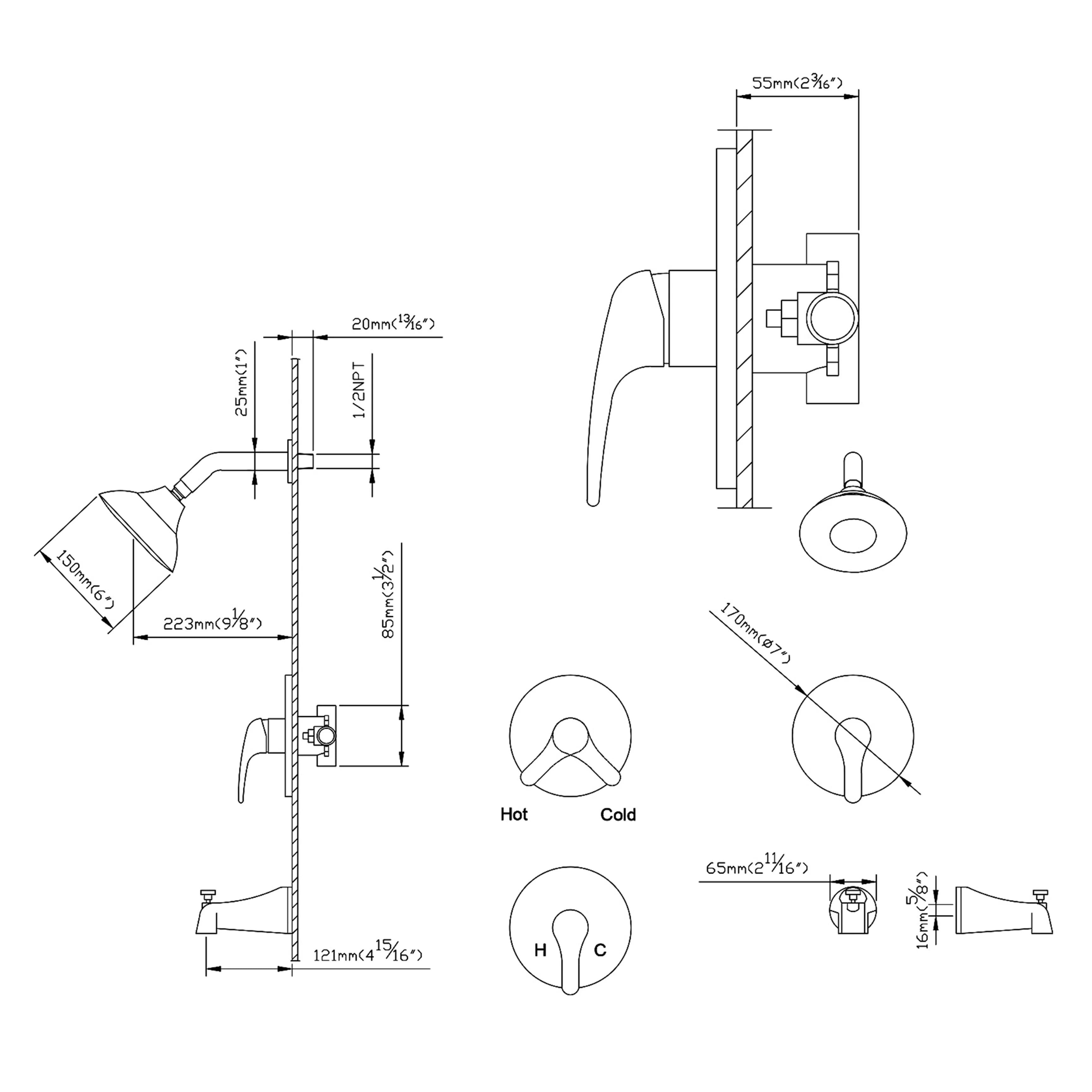 Brushed Nickel Shower Faucet Set With Bathtub Tap(Pressure Balance Valve cUPC ertification)