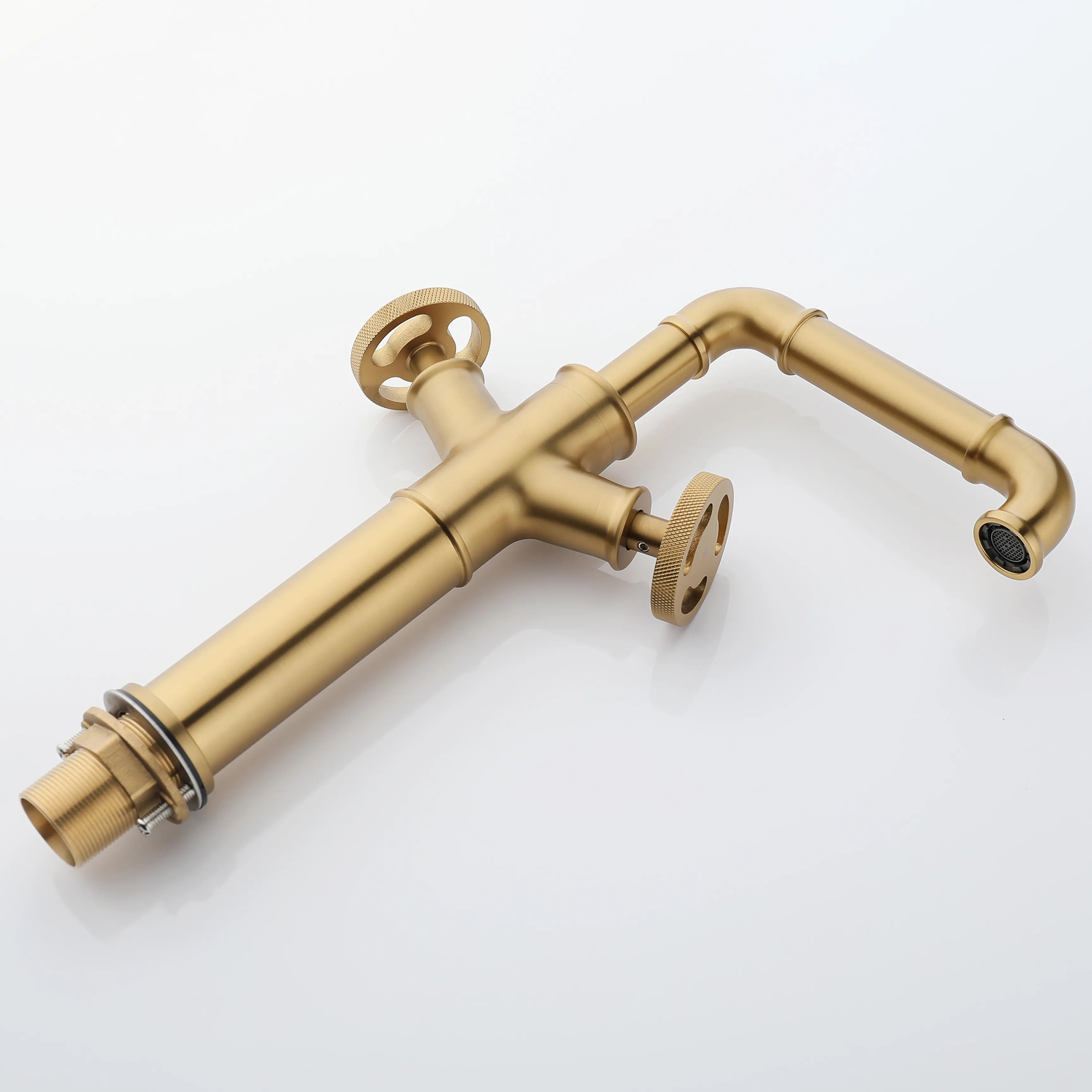 Deck Mount 2-Handle Bathroom Faucet In Brushed Gold