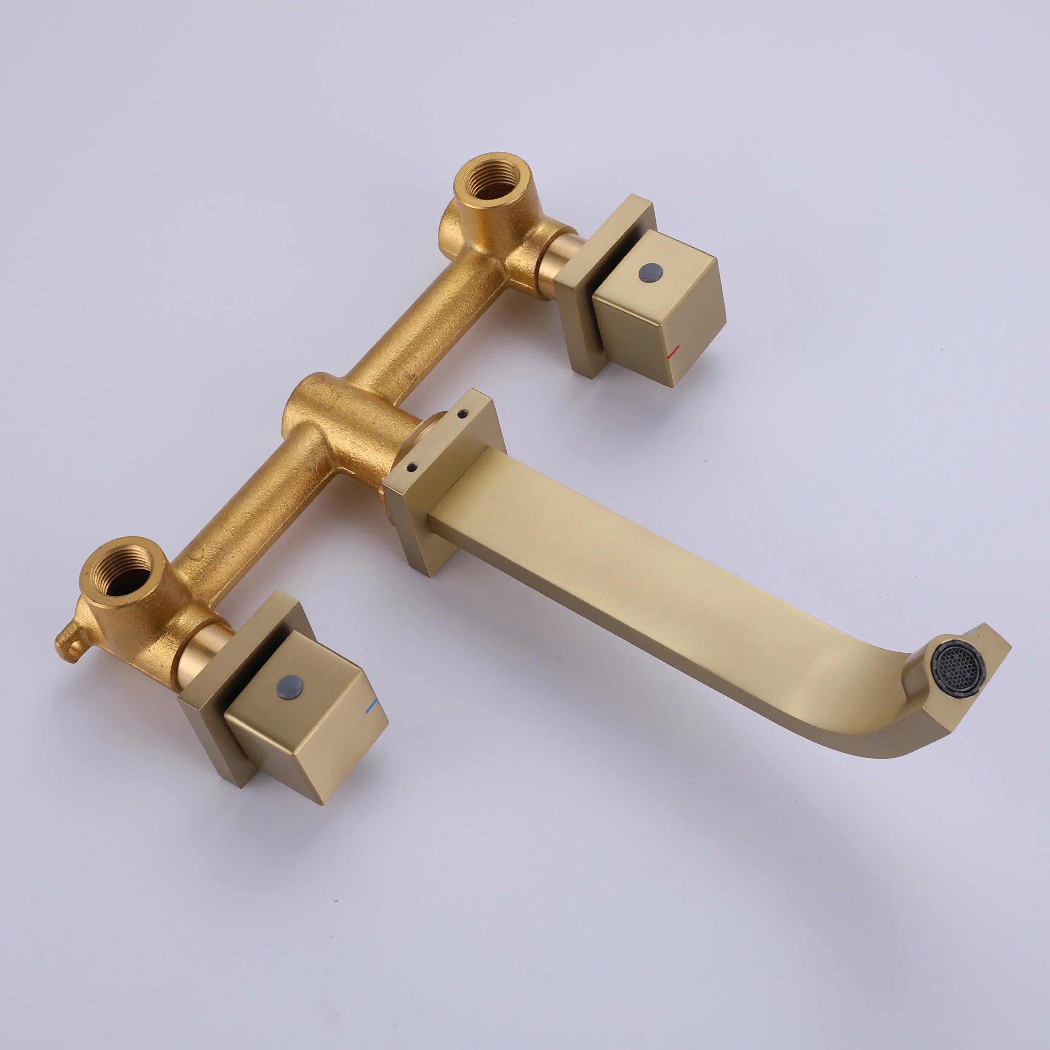 Two Handle 3-Hole Bathroom Sink Faucet In Brushed Gold