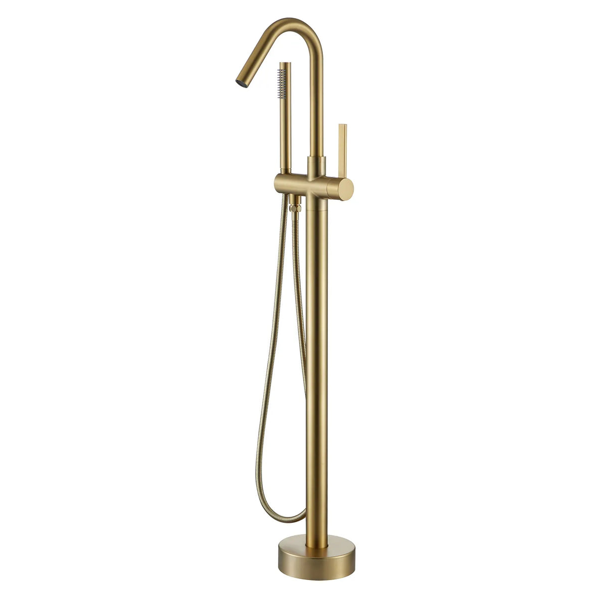 Brushed Gold Floor Mounted Bathtub Faucet With Tub Filler And Handheld Shower