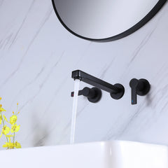 Matte Black Wall Mounted Two Handle Bathroom Sink Faucet