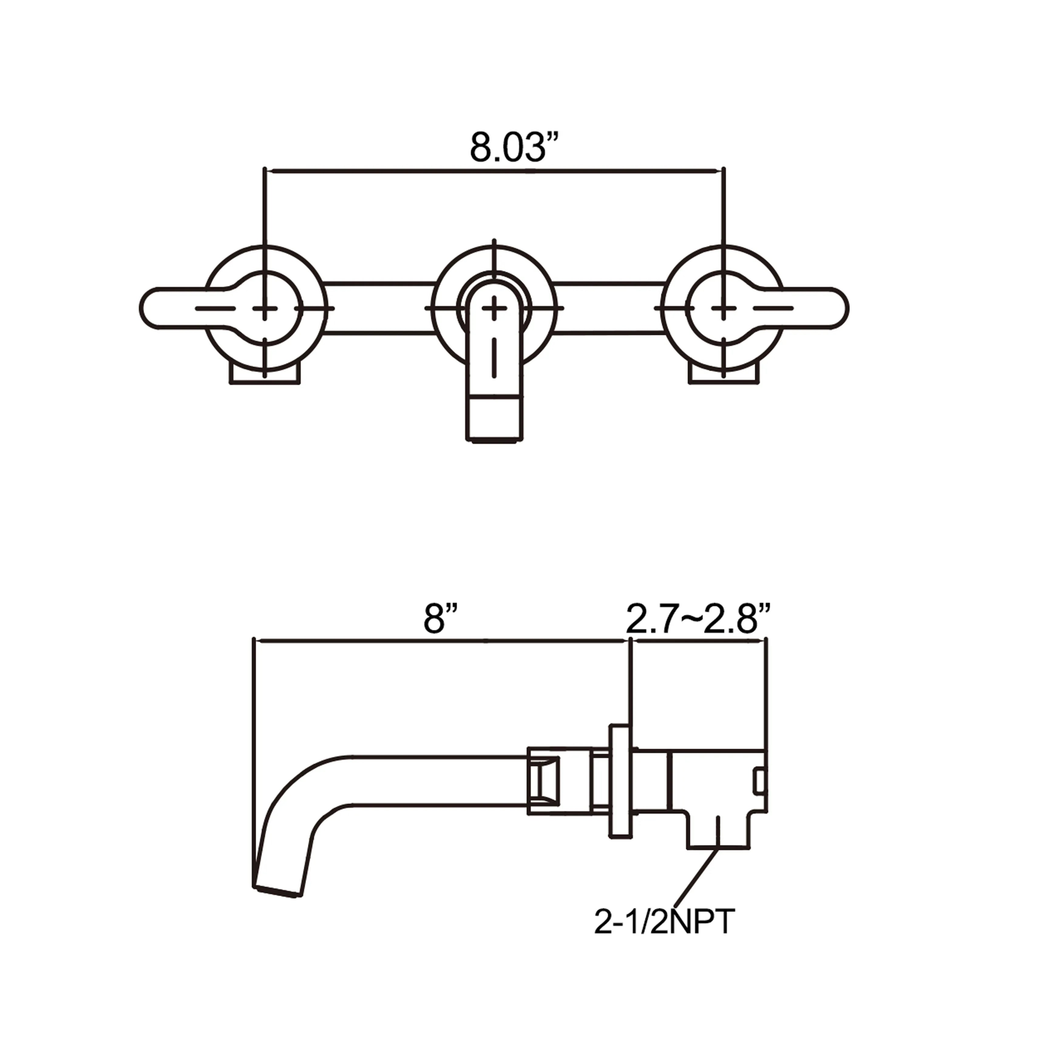 Round Double Handle Wall Mount Bathroom Sink Faucet