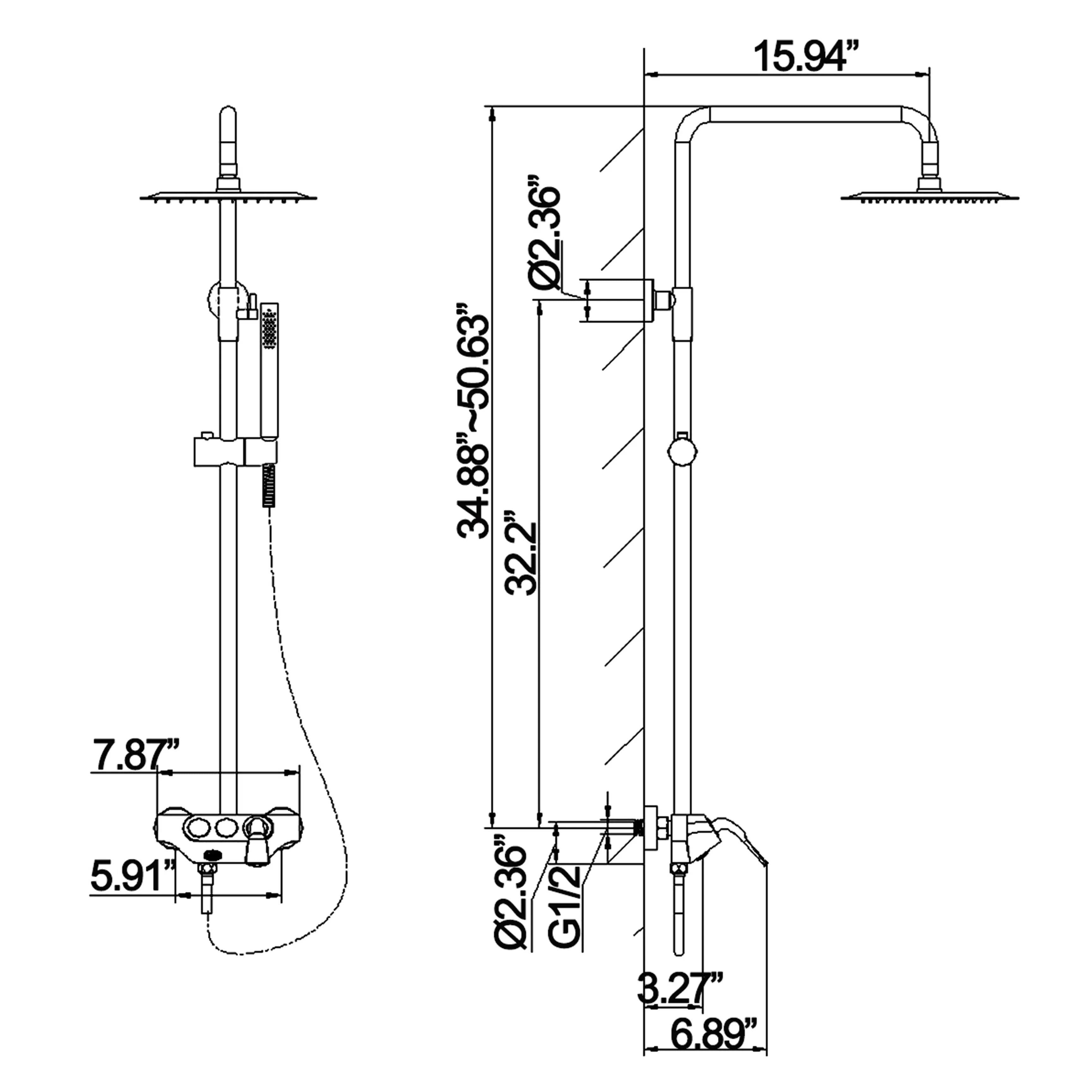 3-Function Bathroom Shower System With Slide Bar In Brushed Gold-RB1042