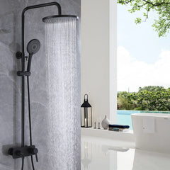 Luxury Matte Black Shower System With Rain Shower Head,3-Setting Handheld Shower Head With Slide Bar