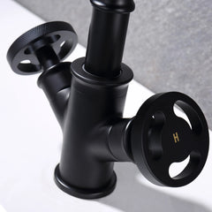 Matte Black 1-Hole Two Handle Deck Mount Bathroom Sink Faucet With Swivel Spout