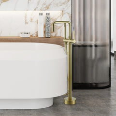 Floor Mounted Brushed Gold Bathtub Faucet With Tub Filler And Handheld Shower