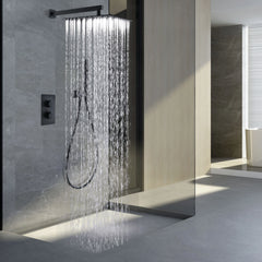 Matte Black Thermostatic Shower System With Rain Shower Head And Handheld Shower Head