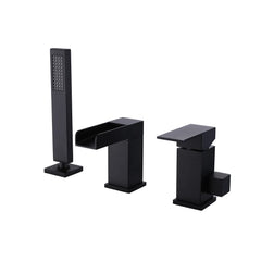 Deck Mounted Matte Black Bathtub Faucet With Waterfall Tub Filler And Hand Shower