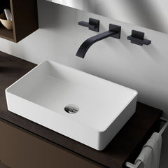 Two Handle 3-Hole Wall Mounted Bathroom Sink Faucet In Matte Black