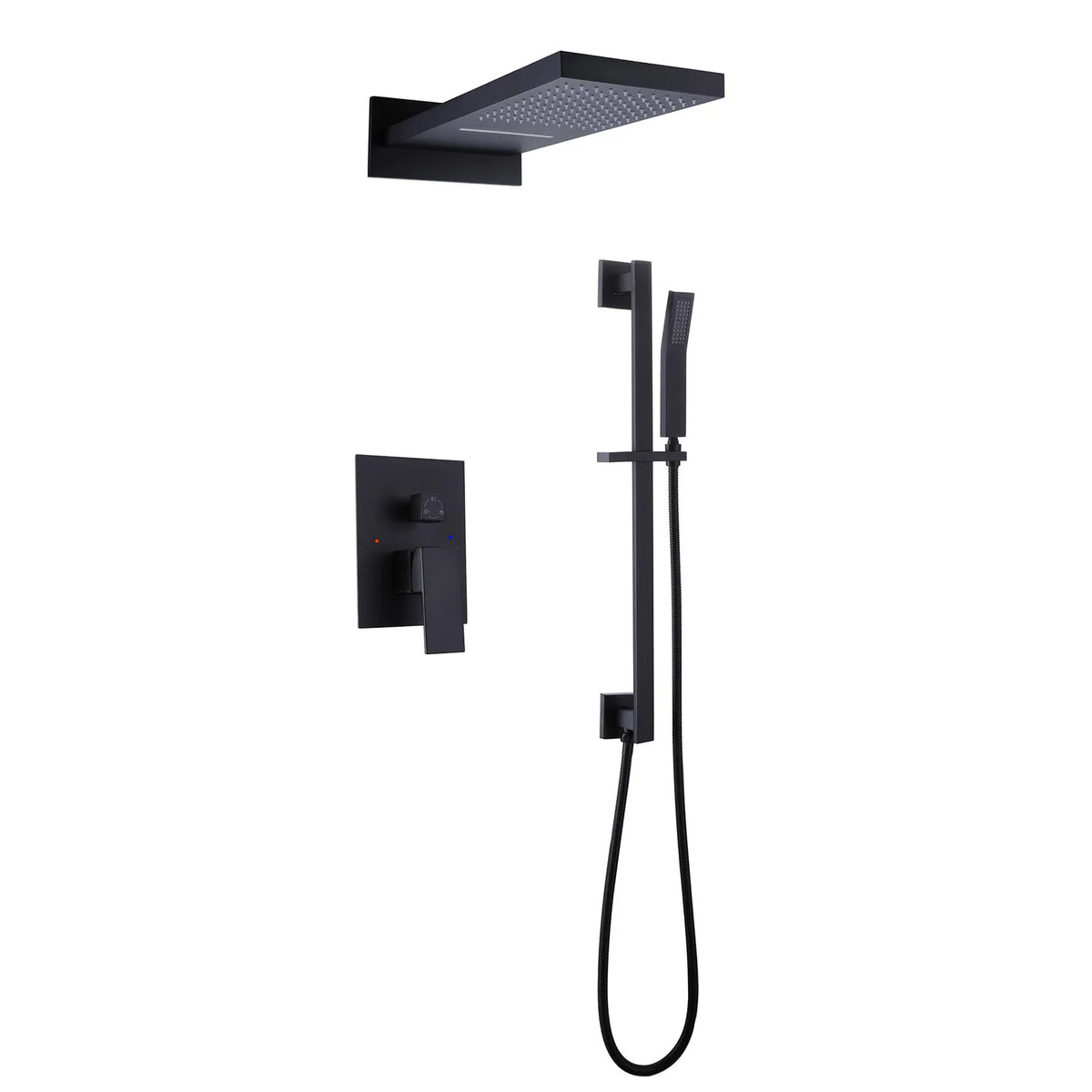 Luxury Matte Black Rain Shower Head With Pressure Balance Shower Valve, Handheld Shower Head With Slide Bar