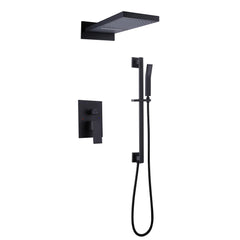 Luxury Matte Black Rain Shower Head With Pressure Balance Shower Valve, Handheld Shower Head With Slide Bar