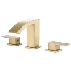 Waterfall Sink Faucet Three Holes Double Handles In Brushed Gold