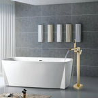 Square Dual-Handle Freestanding Bathtub Faucet with Open Waterfall Spout and Hand Shower
