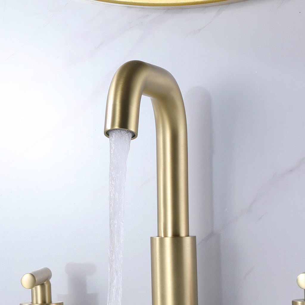 Brass 180° Swivel Gooseneck Spout Widespread Bathroom Faucet with Dual Handles