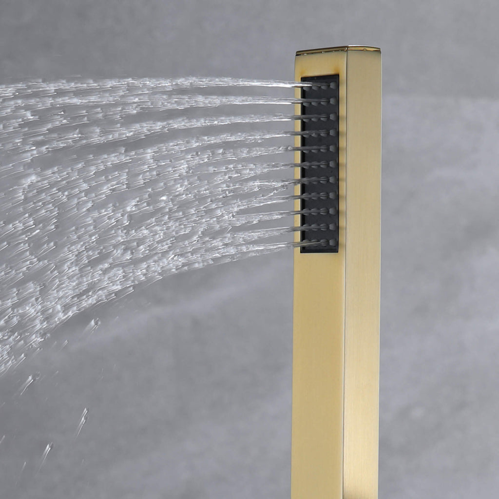 L-Shaped Waterfall Freestanding Tub Faucet with Hand Shower