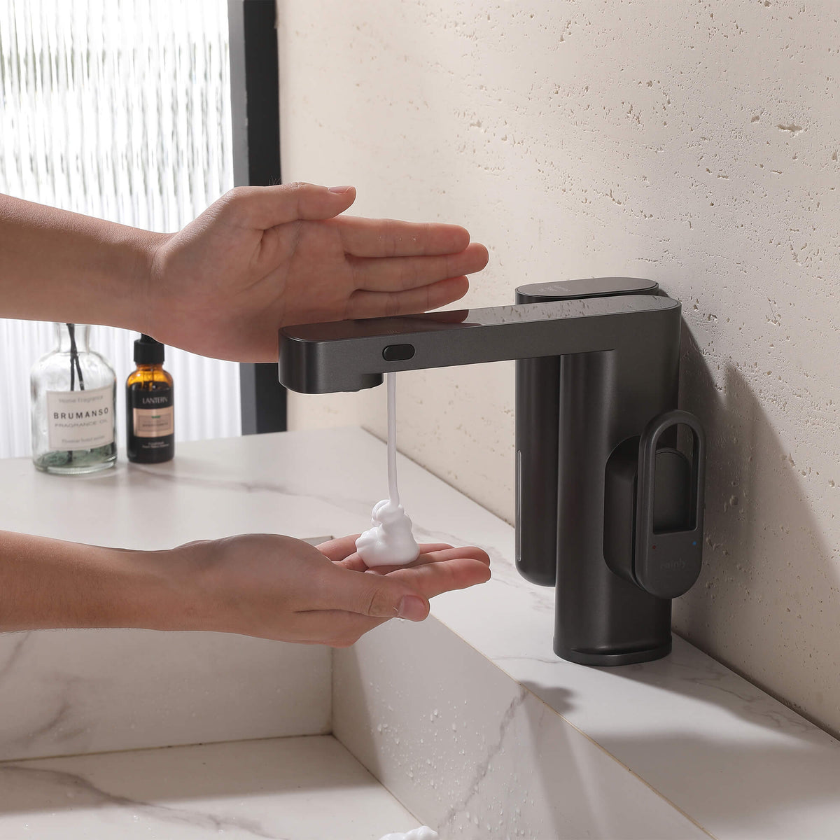 Touchless Smart Soap & Water Sensor Basin Faucet with Integrated Digital Temperature Screen