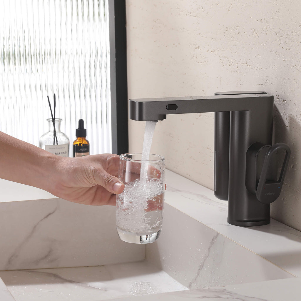 Touchless Smart Soap & Water Sensor Basin Faucet with Integrated Digital Temperature Screen