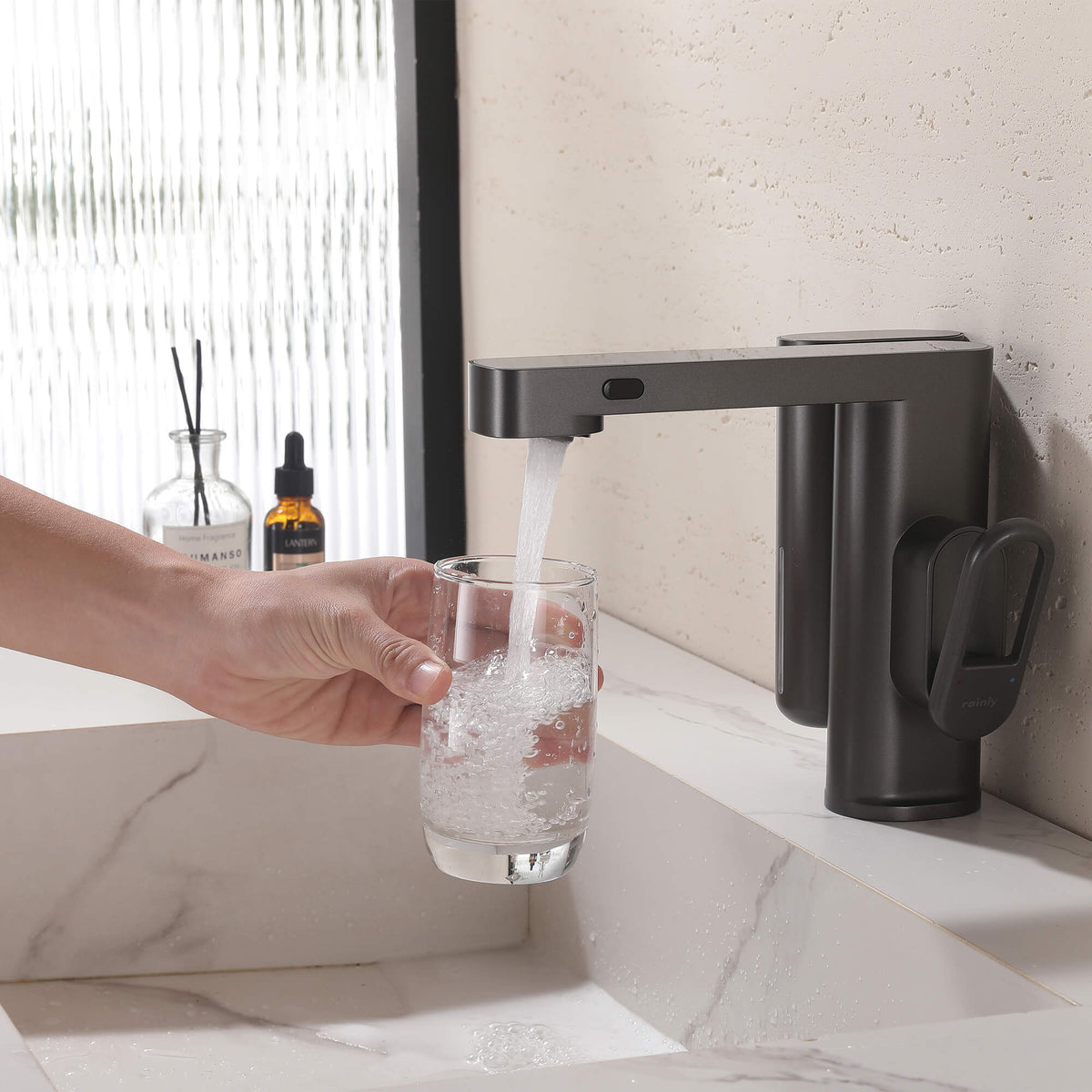 Touchless Smart Soap & Water Sensor Basin Faucet with Integrated Digital Temperature Screen