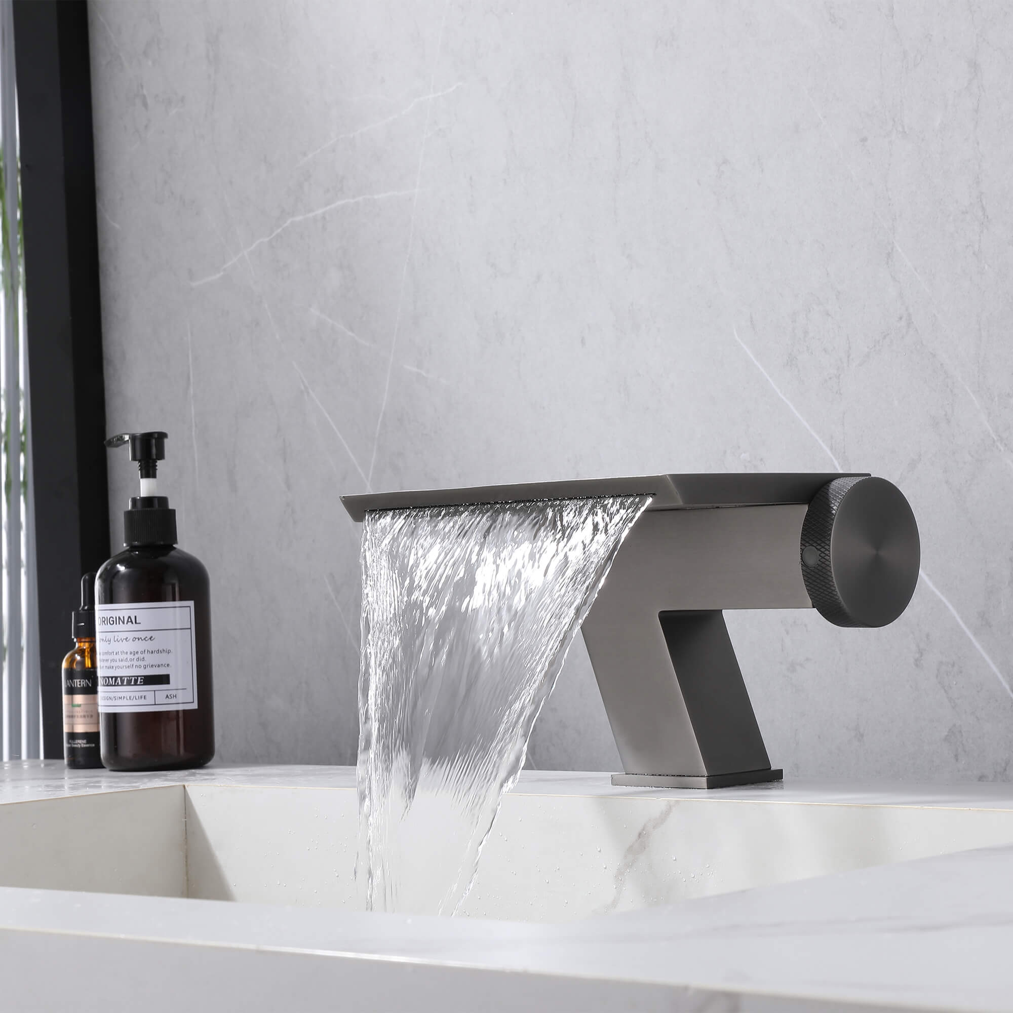 Waterfall Bathroom Sink Faucet with Integrated Storage Top & 304 Stainless Steel