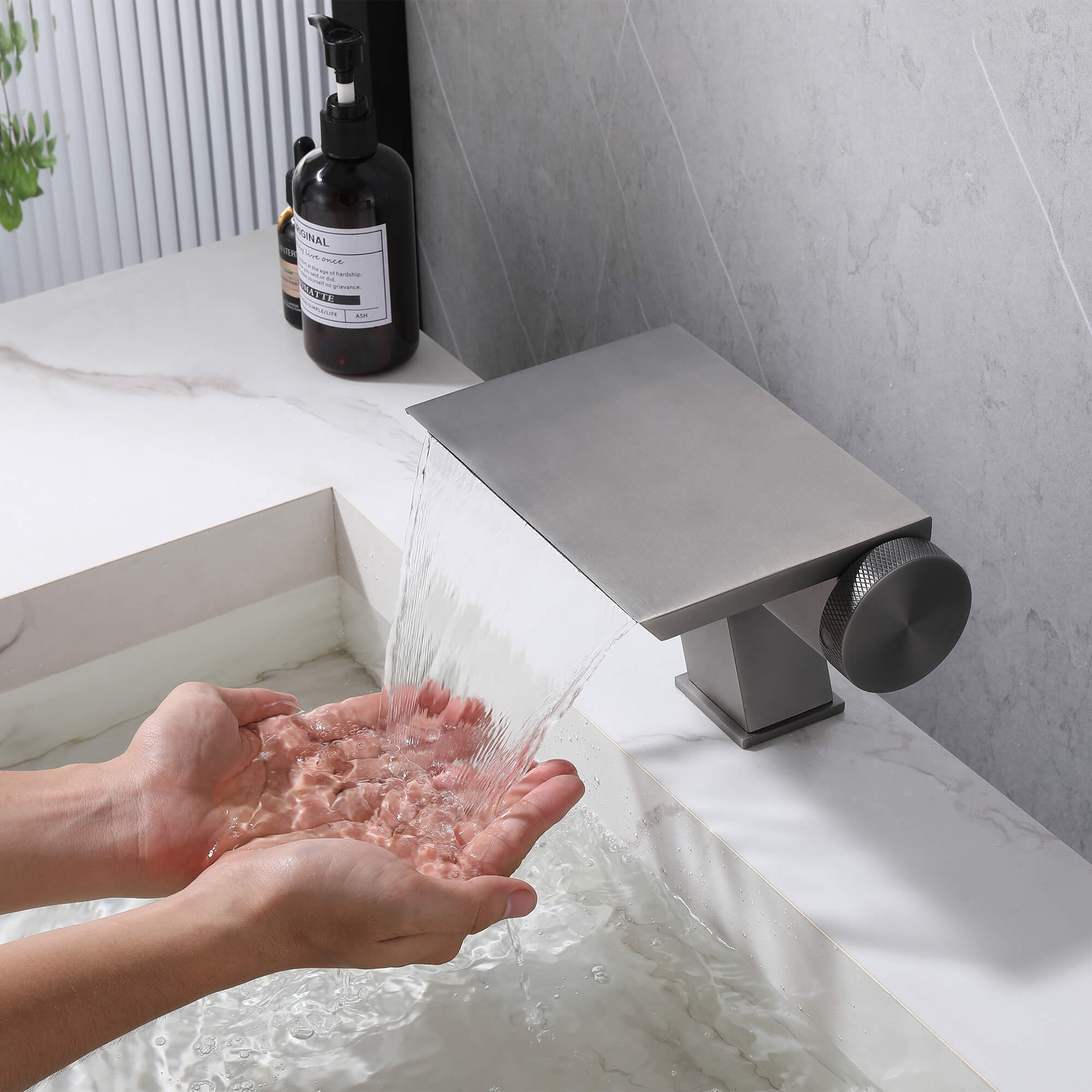 Waterfall Bathroom Sink Faucet with Integrated Storage Top & 304 Stainless Steel