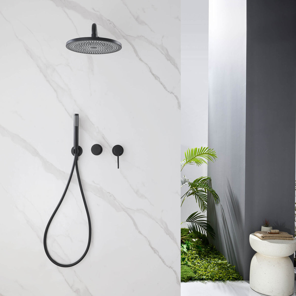 2-Functions Dual-Head Shower System with Thin Circular Rainfall Head
