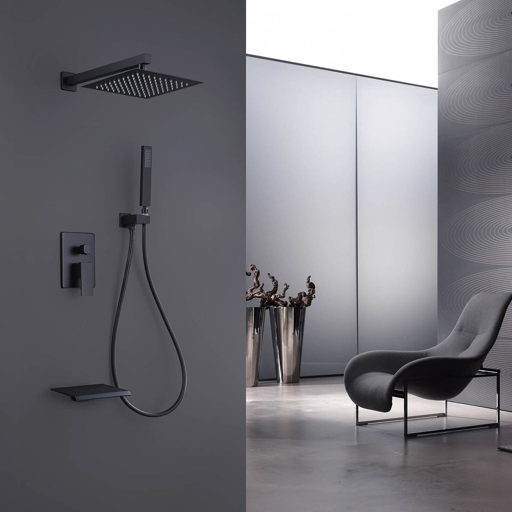 3-Function Shower System with 10" Rain Head & Waterfall Tub Spout