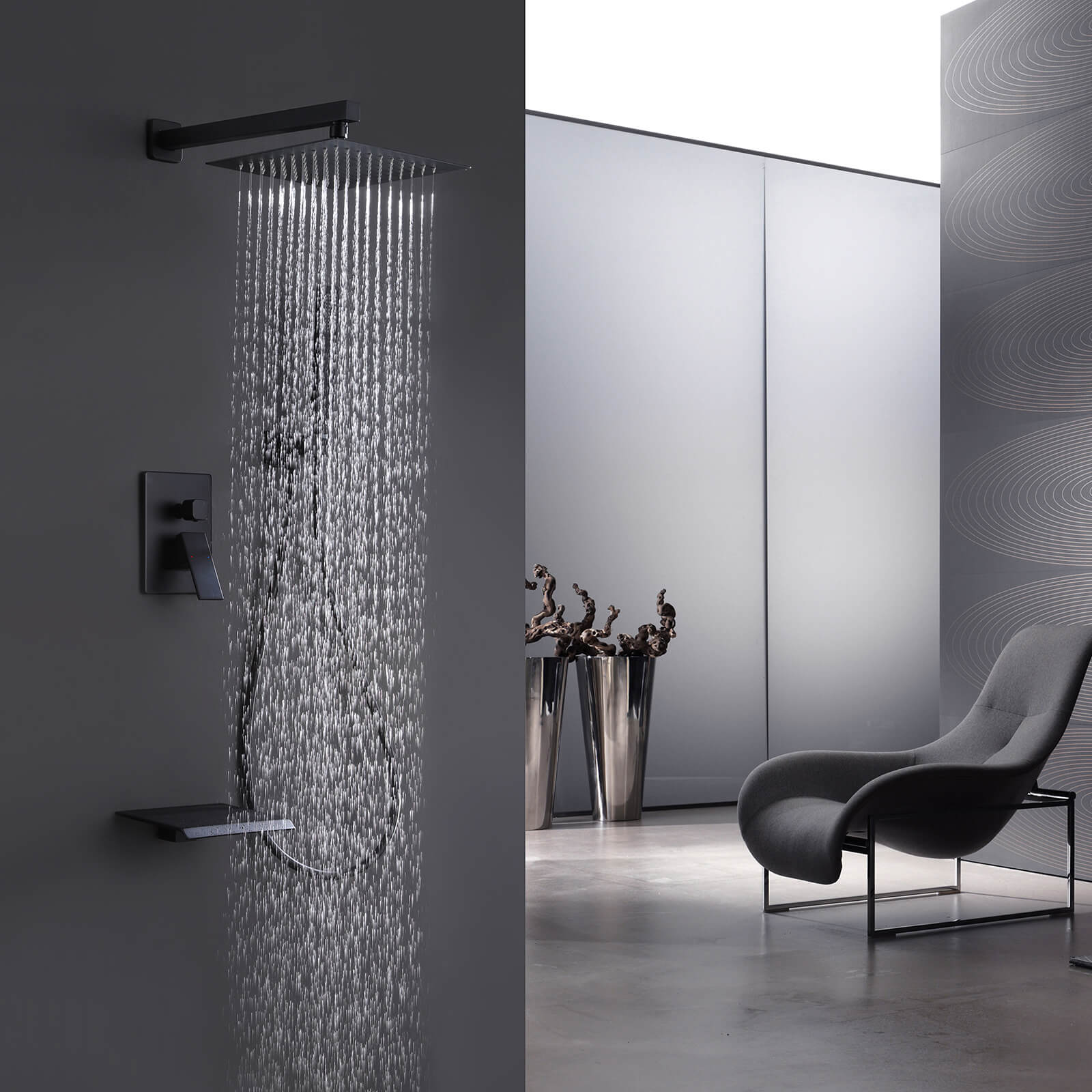 3-Function Tub Shower System with 10" Rain Head & Waterfall Tub Spout