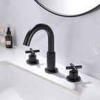 8" Spread 3-Hole Brass Gooseneck Bathroom Faucet - 2 Cross Handles Drain Assembly