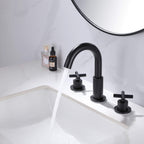 8" Spread 3-Hole Brass Gooseneck Bathroom Faucet - 2 Cross Handles Drain Assembly
