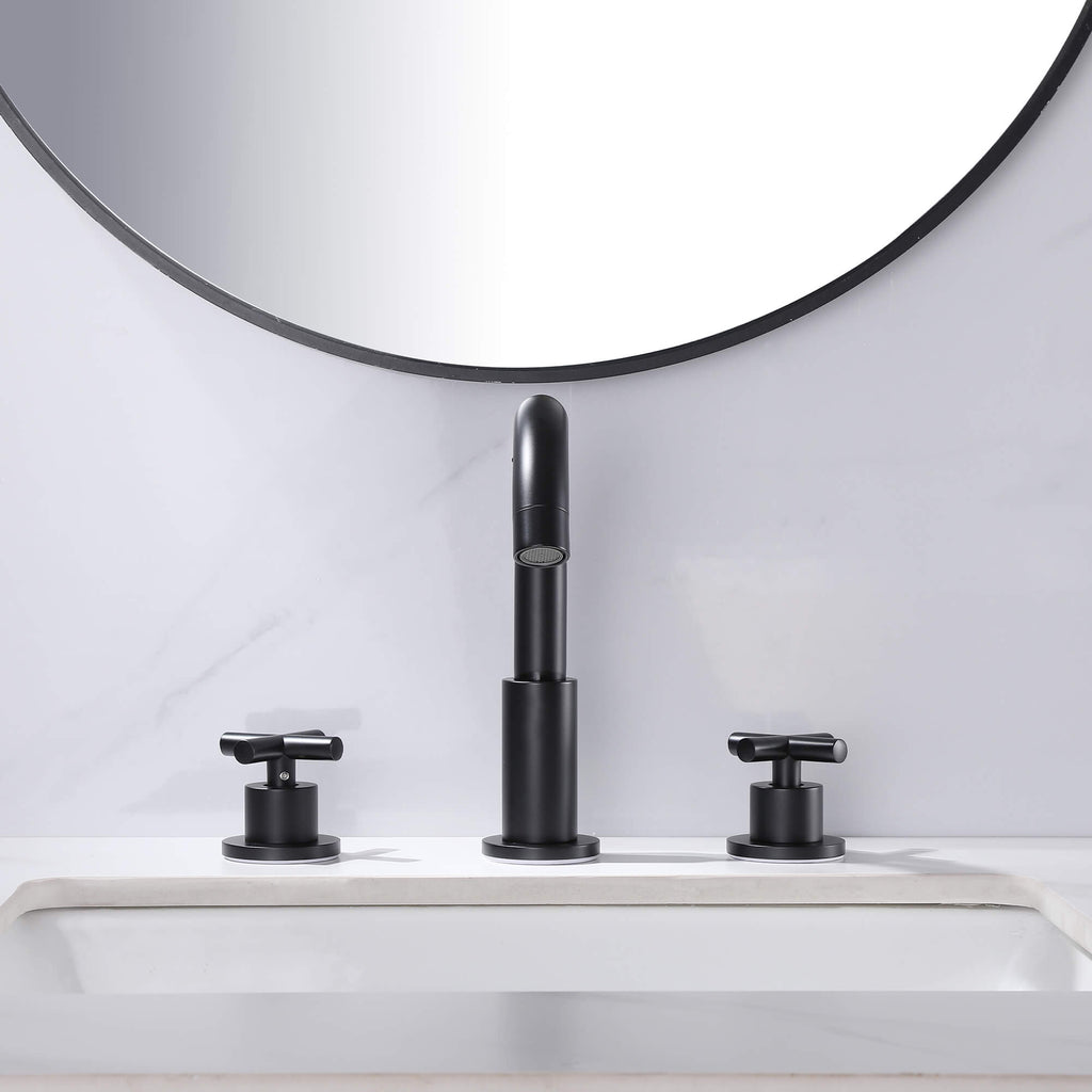 8" Spread 3-Hole Brass Gooseneck Bathroom Faucet - 2 Cross Handles Drain Assembly