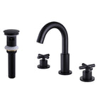 8" Spread 3-Hole Brass Gooseneck Bathroom Faucet - 2 Cross Handles Drain Assembly
