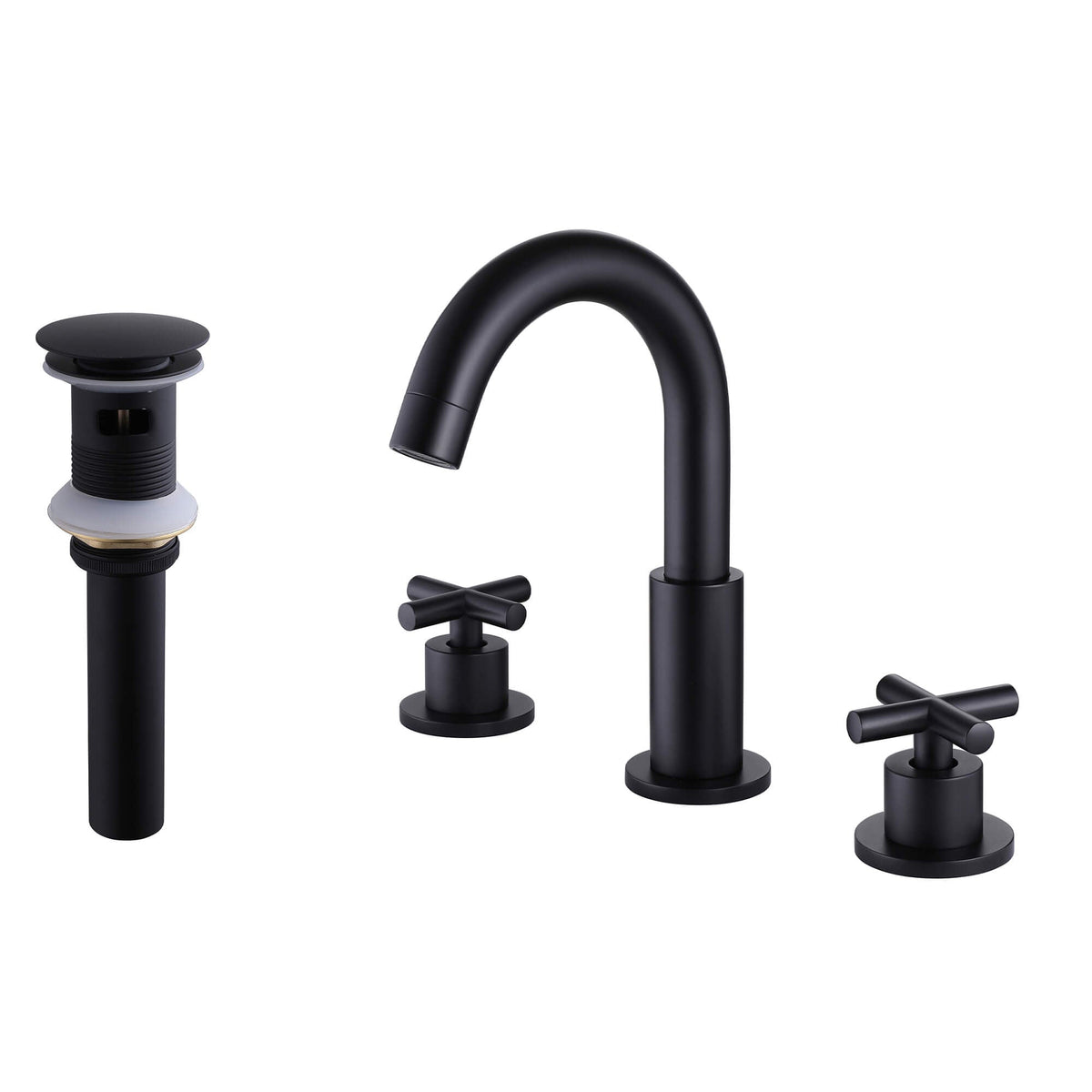 8" Spread 3-Hole Brass Gooseneck Bathroom Faucet - 2 Cross Handles Drain Assembly
