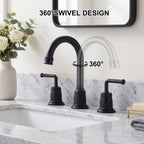 360° Swivel Gooseneck Widespread Bathroom Sink Faucet with Drain