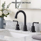 360° Swivel Gooseneck Widespread Bathroom Sink Faucet with Drain